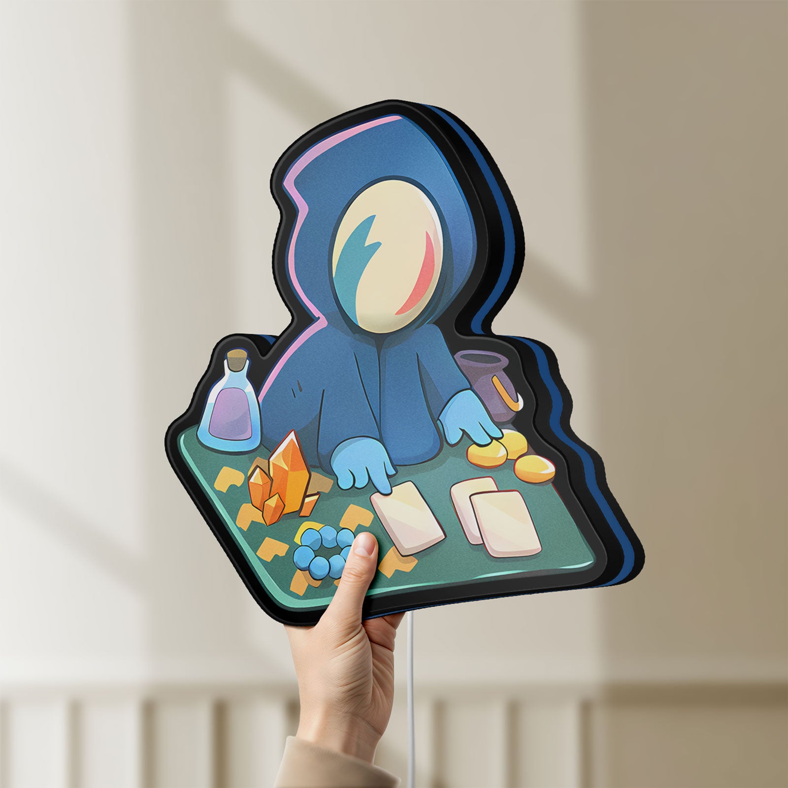 Unlit Slay the Spire Roguelike Game LED lightbox held by hand to show size and details