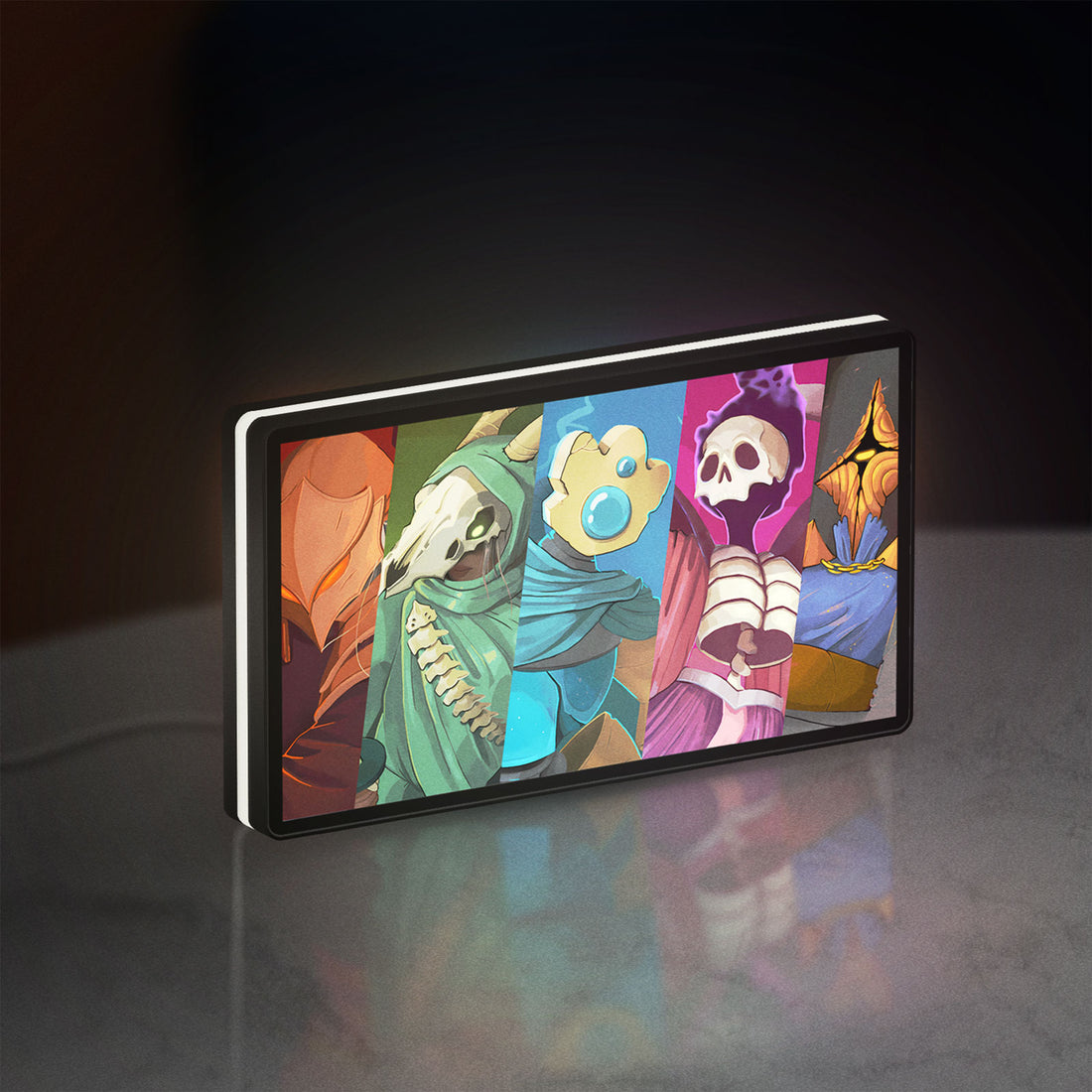 Slay the Spire Roguelike Game LED lightbox hanging on a wall with white glow
