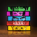 Front view of Cowboy Bebop Spike Spiegel Anime LED lightbox sign glowing on a wooden desk