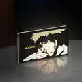 Cowboy Bebop Spike Spiegel Anime LED lightbox standing on a desk from an angled side view with white glow