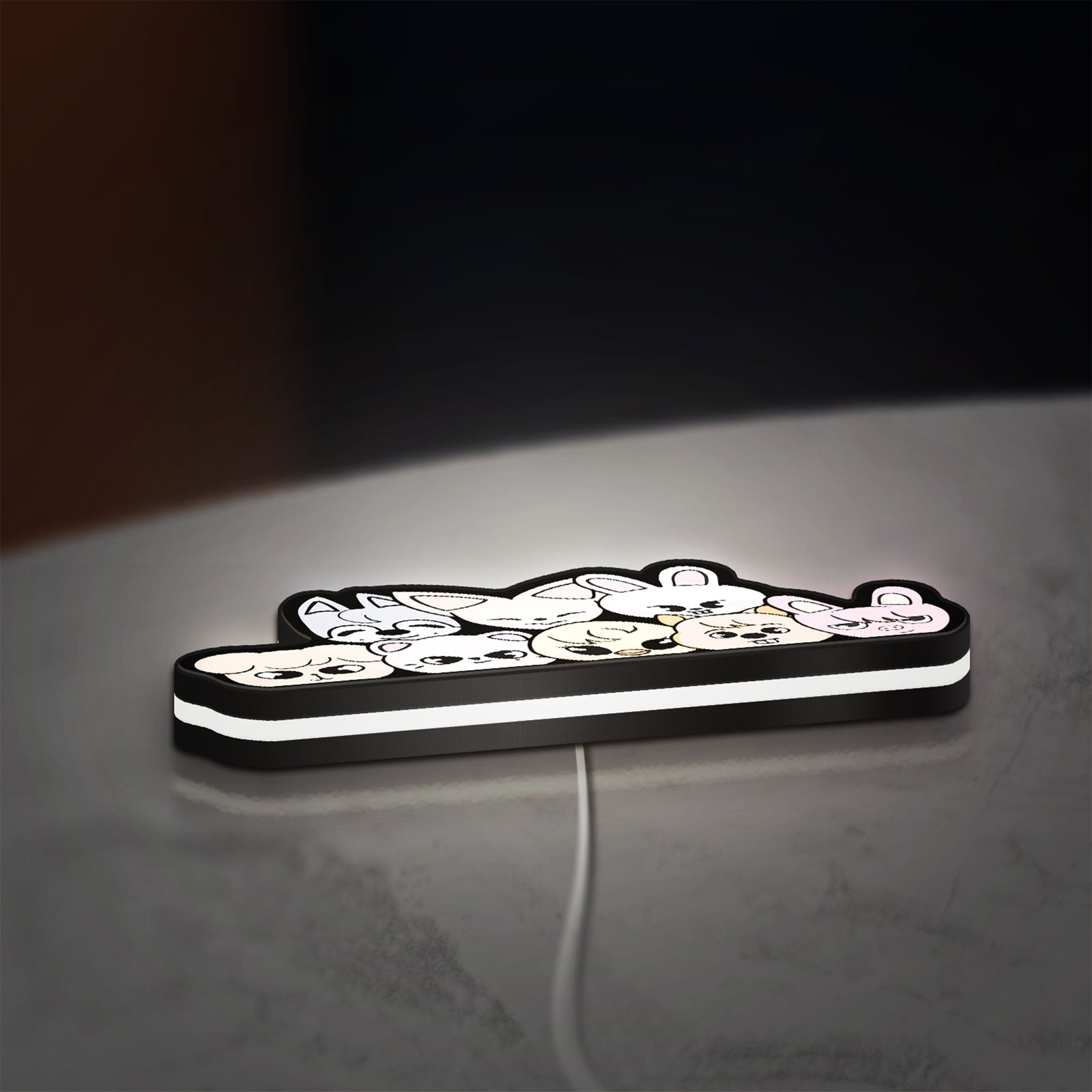 Stray Kids SKZOO K-Pop Mascot LED lightbox lying flat on a desk with white glow
