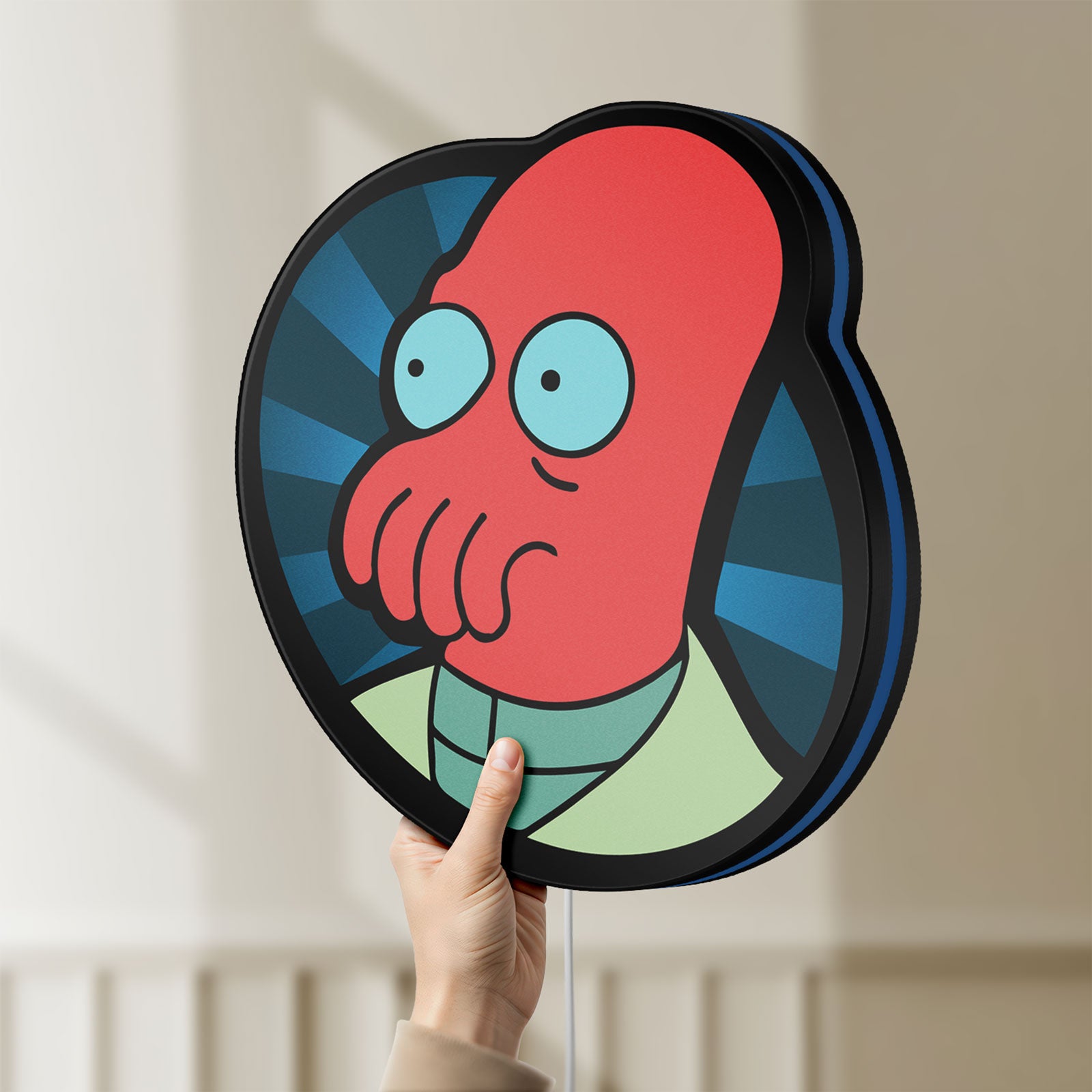 Unlit Futurama Doctor Zoidberg Comedy LED lightbox held by hand to show size and details