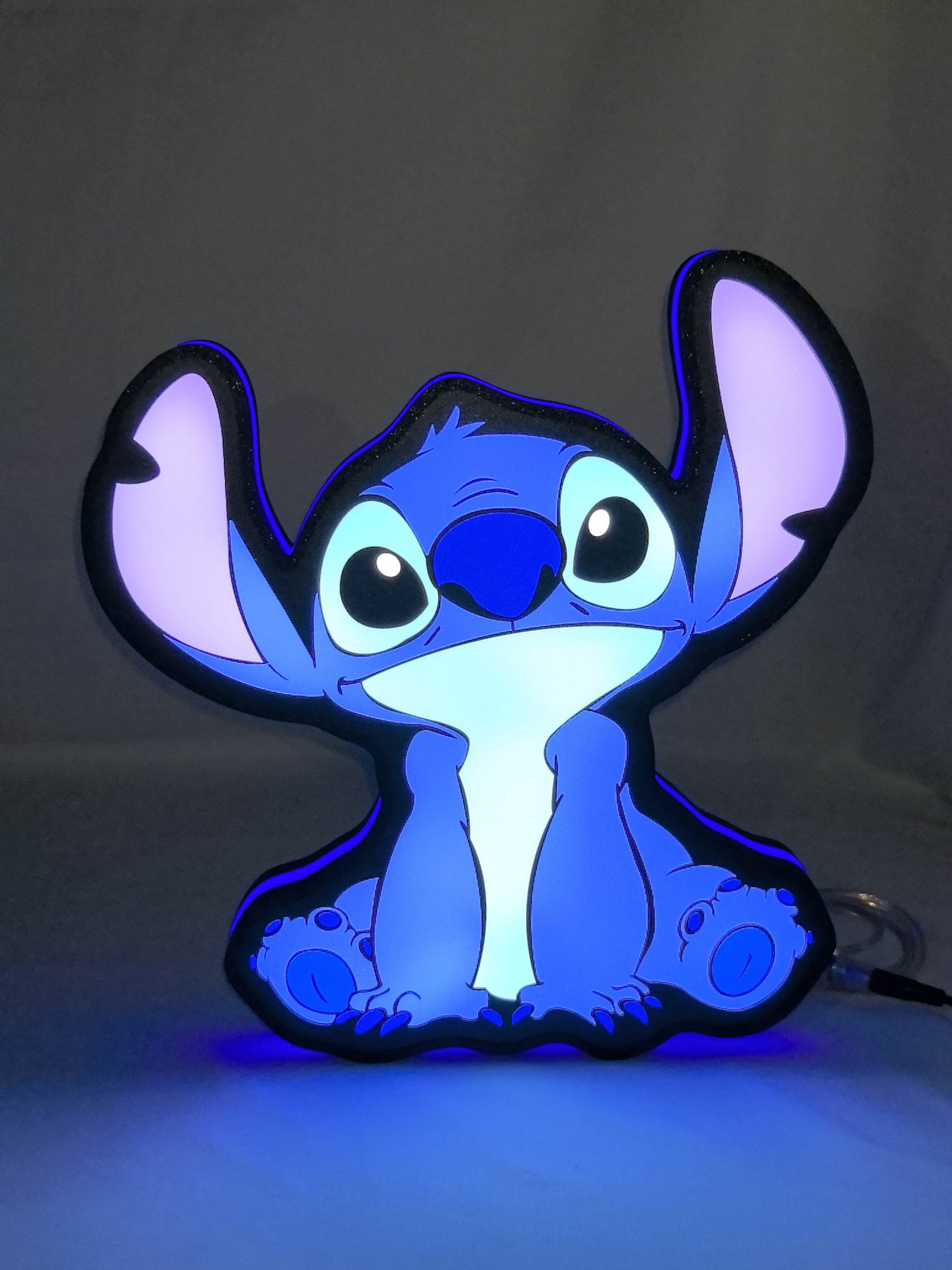 30cm Disney Stitch 3D Printed Sign - Illuminated front view standing, great for home theater and media room decor