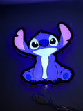 Disney Stitch LED Light Box (30cm) - Illuminated flat lay front view, great for home theater and media room decor