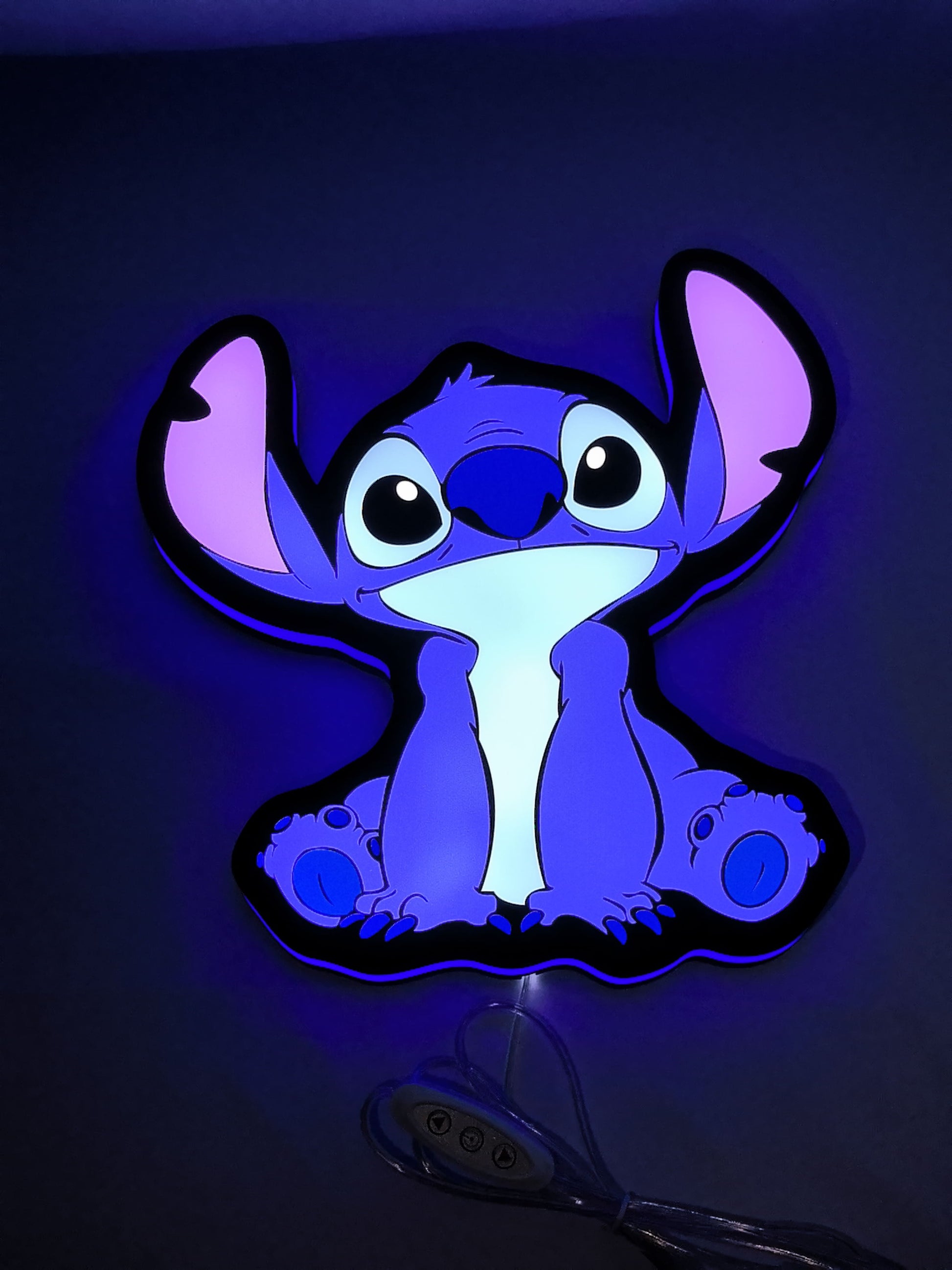 Disney Stitch LED Light Box (30cm) - Illuminated flat lay front view, great for home theater and media room decor