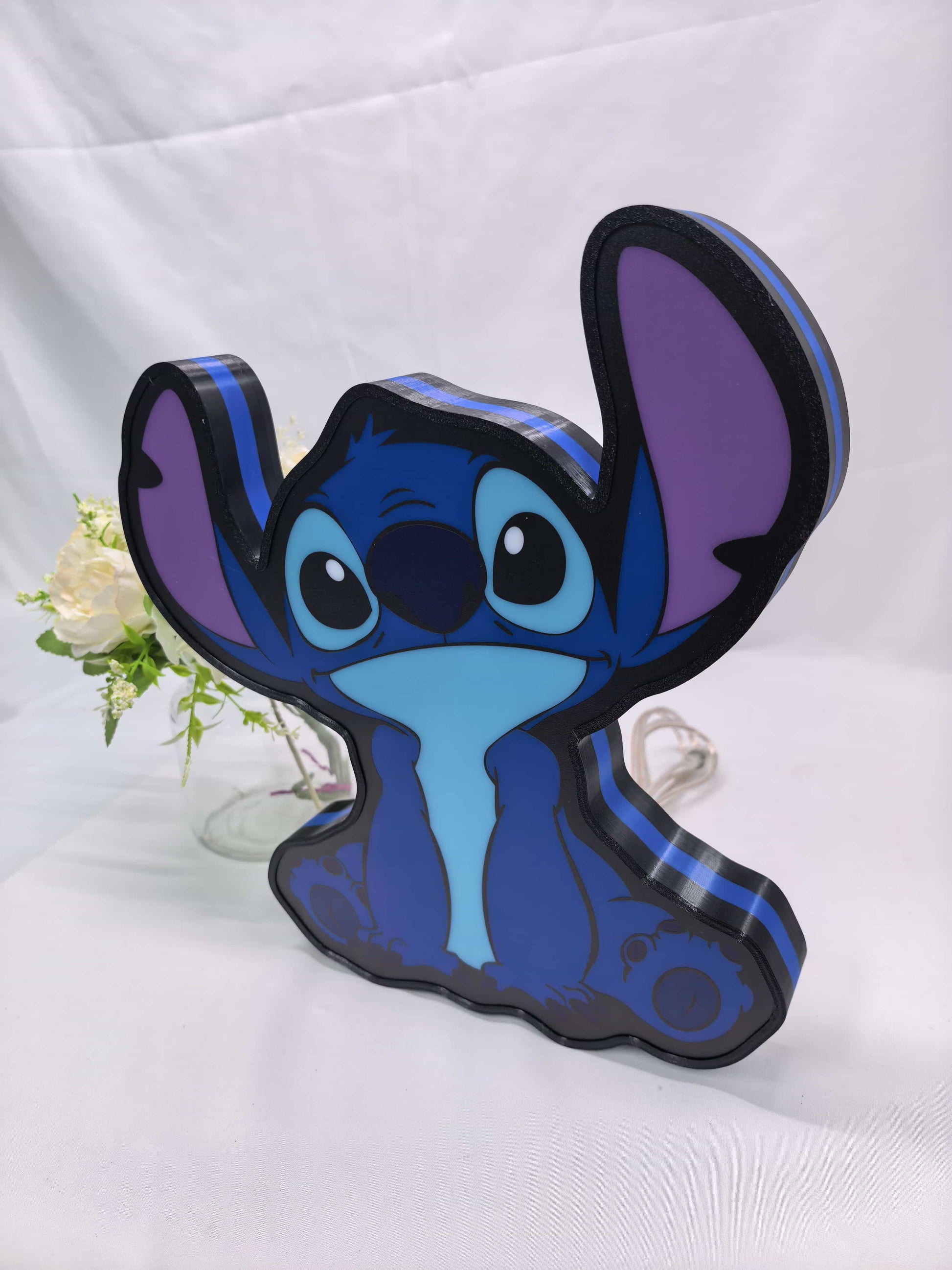 Unlit angled details standing of Disney Stitch Illuminated Sign in 30cm, great for home theater and media room decor