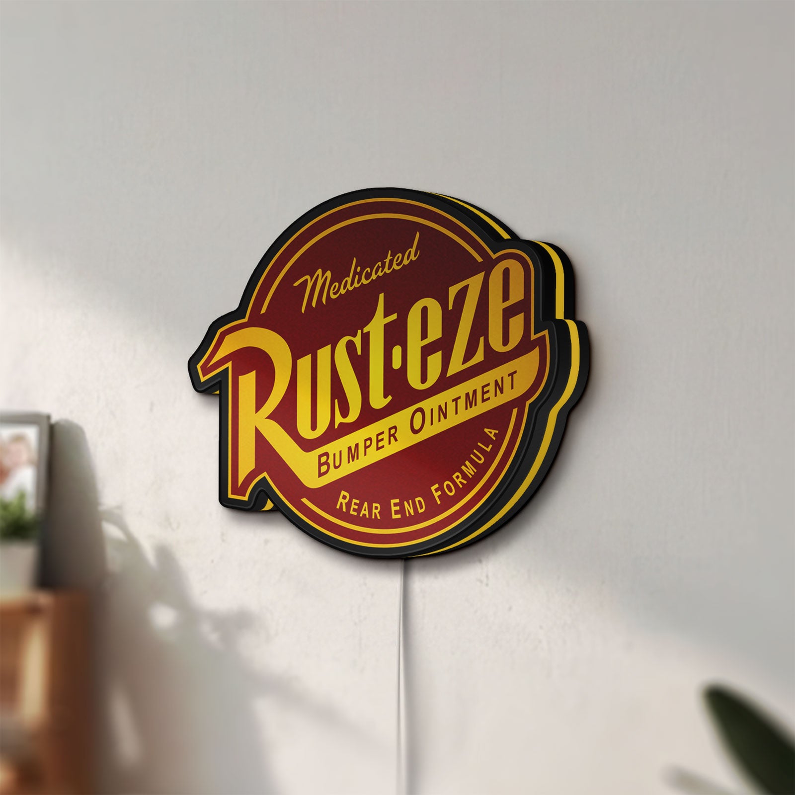 Unlit Rusteze LED lightbox mounted on a wall in daylight