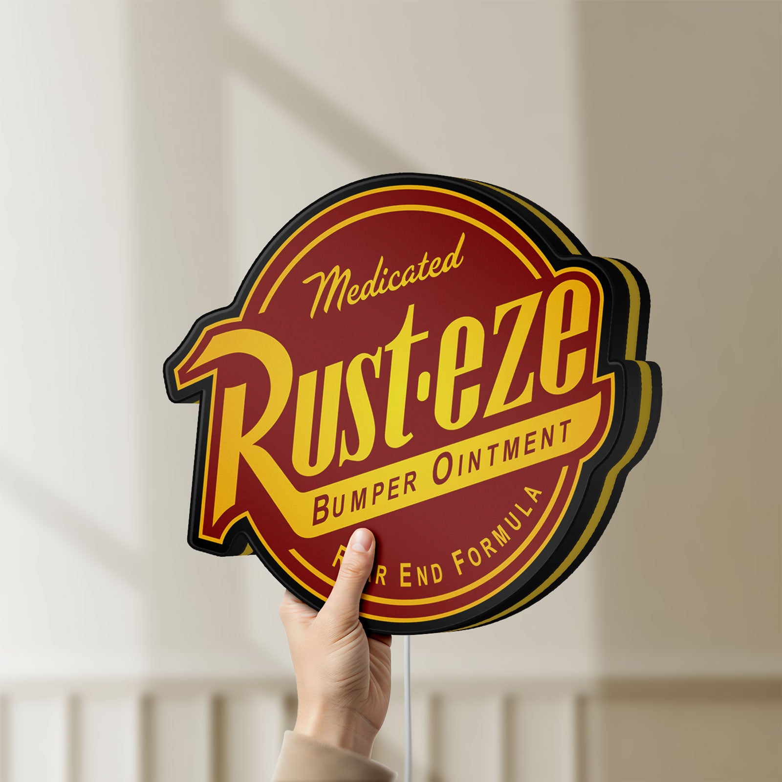 Unlit Rusteze LED lightbox held by hand to show size and details
