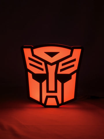 20cm Autobot Glowing Wall Art - Illuminated front view standing, perfect for garage and man cave decor