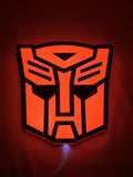 20cm Autobot 3D Printed Sign - Illuminated flat lay front view, perfect for garage and man cave decor