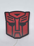 Unlit flat lay front details of Autobot Illuminated Sign in 20cm, perfect for garage and man cave decor