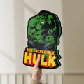 Unlit Hulk Smash Fist LED lightbox held by hand to show size and details
