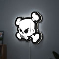 Ken Block Skull LED lightbox hanging on a wall with white glow