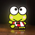 Front view of Keroppi LED lightbox sign glowing on a wooden desk