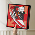Unlit Nike Jordan Air Shoe LED lightbox held by hand to show size and details