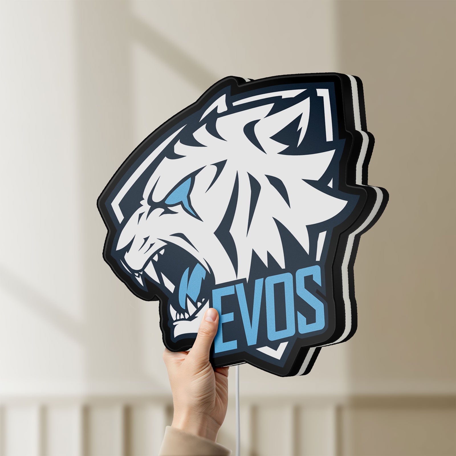 Unlit Evos LED lightbox held by hand to show size and details