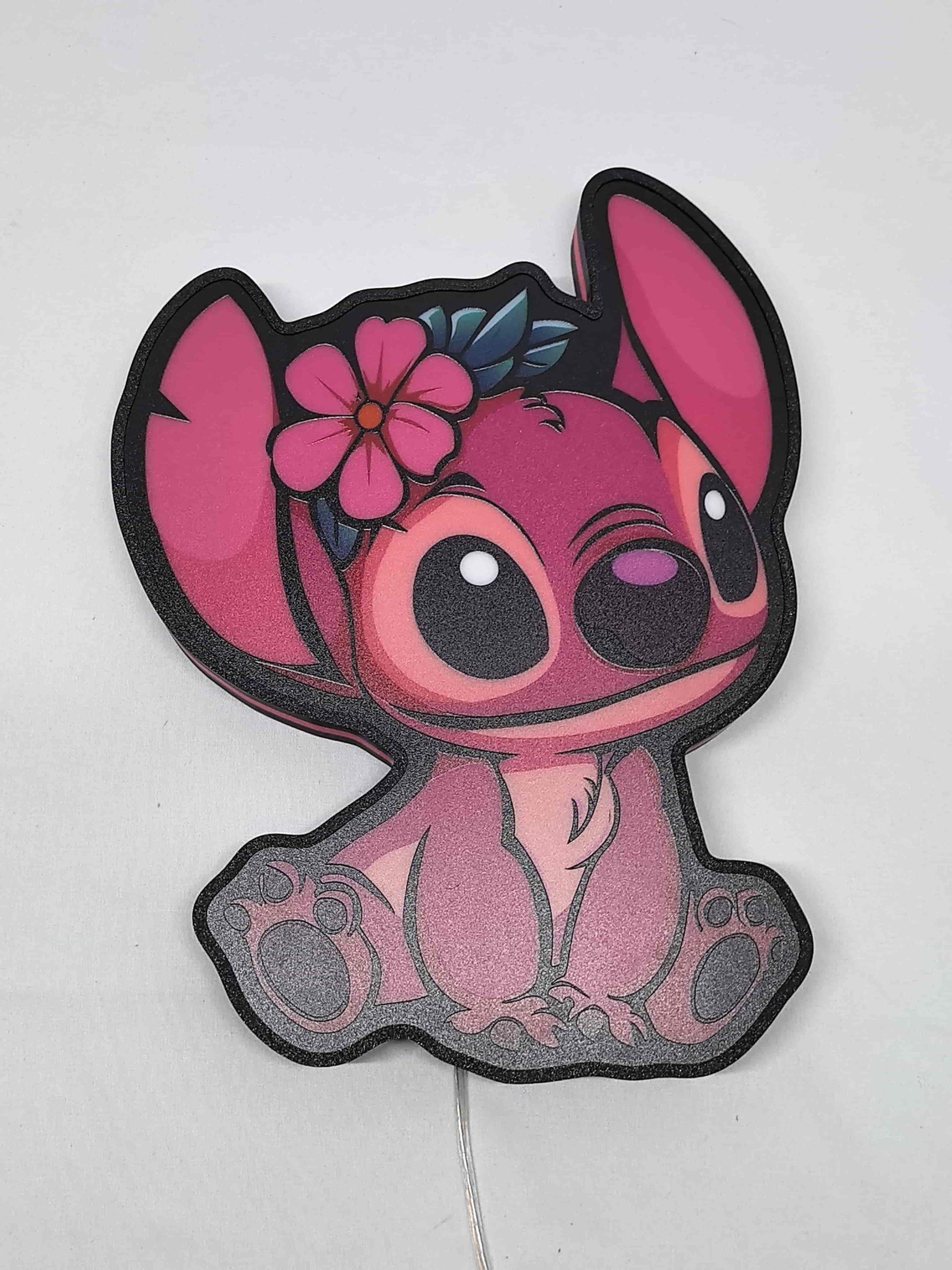 Pink Stitch LED Light Box (30cm) - Unlit flat lay front details, unique wall art for desk and room decor