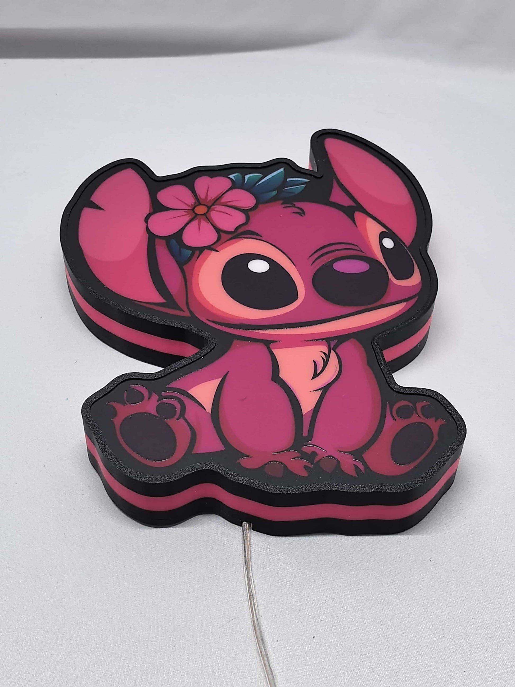 Pink Stitch LED Light Box (30cm) - Unlit flat lay angled details, unique wall art for desk and room decor
