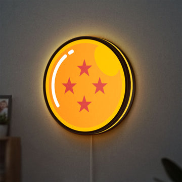 4 Star Dragon Ball LED lightbox hanging on a wall with yellow glow