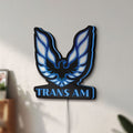 Unlit Trans Am LED lightbox mounted on a wall in daylight