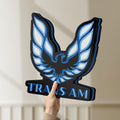 Unlit Trans Am LED lightbox held by hand to show size and details