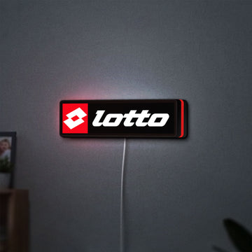 Lotto LED lightbox hanging on a wall with red glow