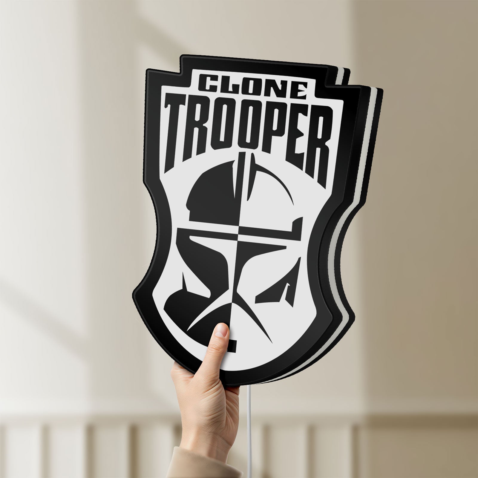 Unlit Clone Trooper LED lightbox held by hand to show size and details