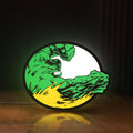 Front view of Hulk LED lightbox sign glowing on a wooden desk