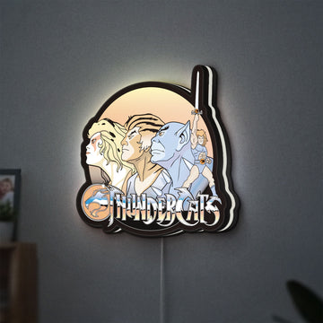 Thundercats LED lightbox hanging on a wall with white glow