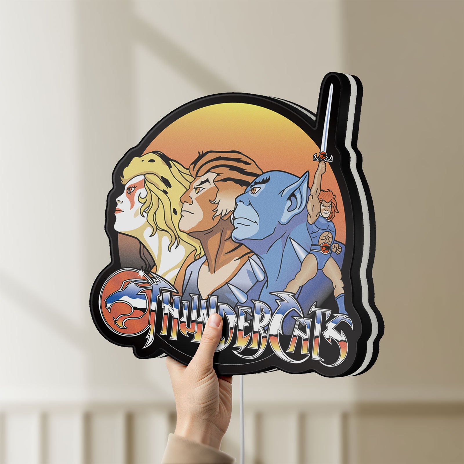 Unlit Thundercats LED lightbox held by hand to show size and details