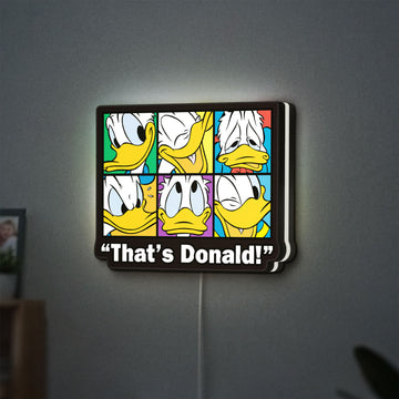 That's Donald LED lightbox hanging on a wall with white glow