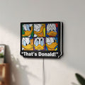 Unlit That's Donald LED lightbox mounted on a wall in daylight