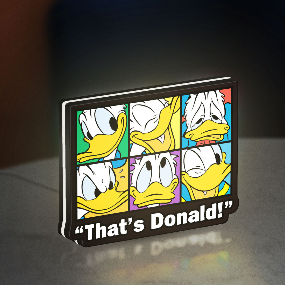 That's Donald LED lightbox hanging on a wall with white glow