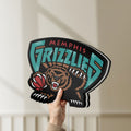Unlit Memphis Grizzlies LED lightbox held by hand to show size and details
