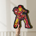 Unlit Iron Man LED lightbox held by hand to show size and details