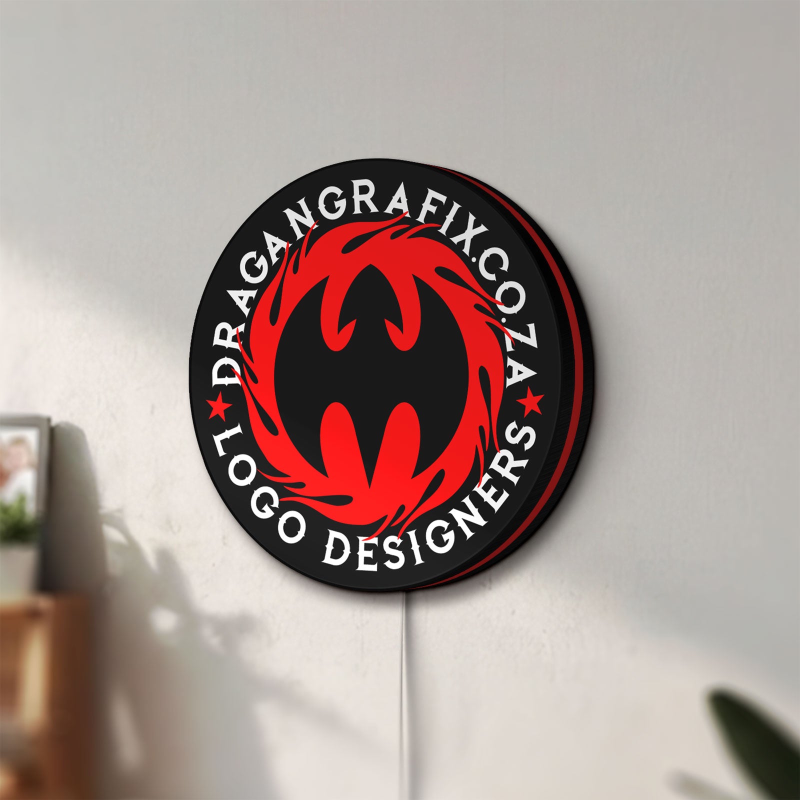 Unlit Custom LED Logo Sign LED lightbox mounted on a wall in daylight