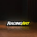 Front view of Racing Art LED lightbox sign glowing on a wooden desk