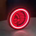 Apache Indian LED lightbox standing on a desk from an angled side view with red glow