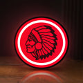 Front view of Apache Indian LED lightbox sign glowing on a wooden desk
