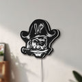 Unlit Straw Hat Pirates LED lightbox mounted on a wall in daylight