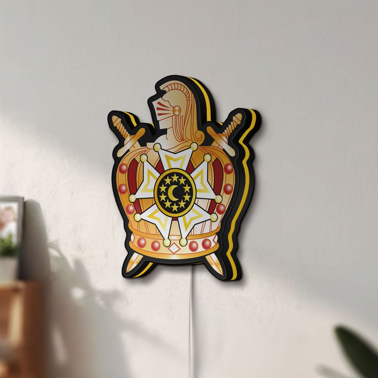 Unlit Ordem Demolay LED lightbox mounted on a wall in daylight