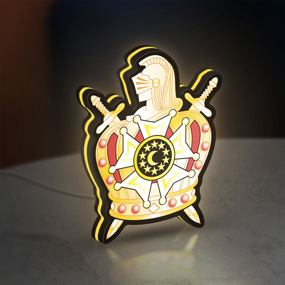Ordem Demolay LED lightbox hanging on a wall with yellow glow