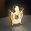 Ordem Demolay LED lightbox standing on a desk from an angled side view with yellow glow