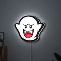 Boo LED lightbox hanging on a wall with white glow