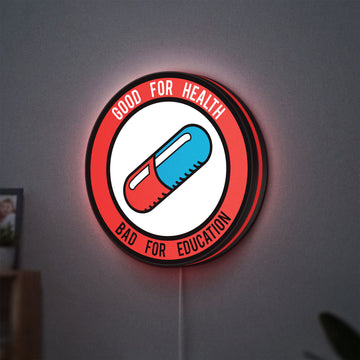 Akira Patch LED lightbox hanging on a wall with red glow