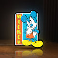 Front view of Mickey Mouse LED lightbox sign glowing on a wooden desk
