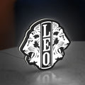 Leo Lion Zodiac LED lightbox standing on a desk from an angled side view with white glow