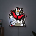 Mazinger Z LED lightbox hanging on a wall with white glow