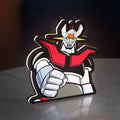 Mazinger Z LED lightbox standing on a desk from an angled side view with white glow