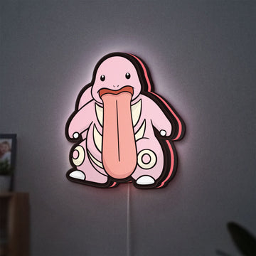 Lickitung LED lightbox hanging on a wall with pink glow